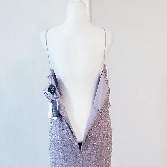 Adrianna Papell Lilac Gray Sequin Beaded long Dress - Picture 10 of 14